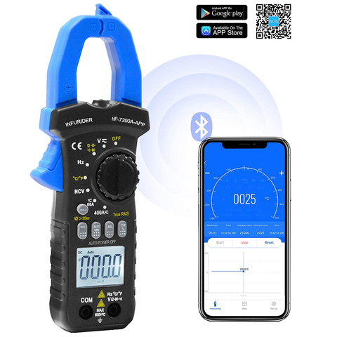 Bluetooth inalámbrico de pinza medidor HP-7200APP 6000 Auto de la gama de Bluetooth para MultimeterDC AC/AC valores eficaces verdaderos continuidad medidor de Zumbador ► Foto 1/6