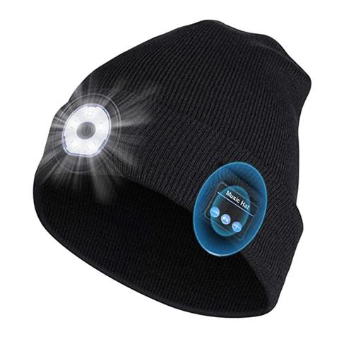 Gorro de invierno con Bluetooth 5,0 para hombre y mujer, gorro de punto negro suave, inalámbrico, con auriculares y luz LED ► Foto 1/6