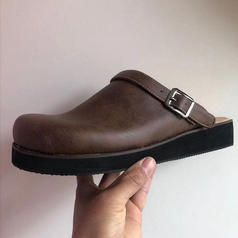 De los hombres de verano zapatos de cuero de la PU Vintage Fondo suave resbalón en sandalias de punta estrecha sandalias de playa de Hombre Zapatos casuales tamaño 48 ► Foto 1/6