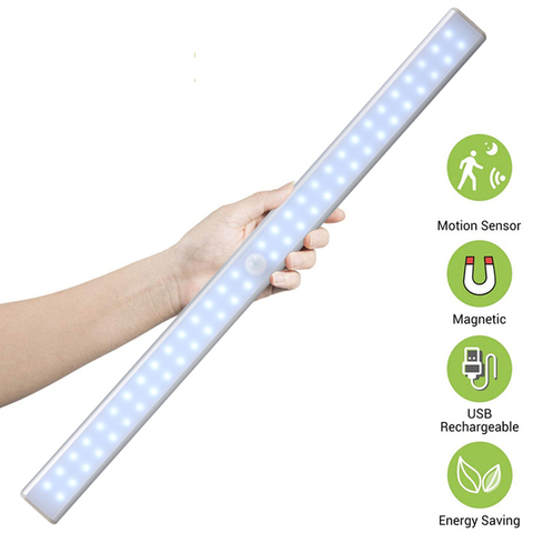 Luces de armario recargables por USB, tira magnética con Sensor de movimiento, para cocina, 40CM, 60LEDs ► Foto 1/6