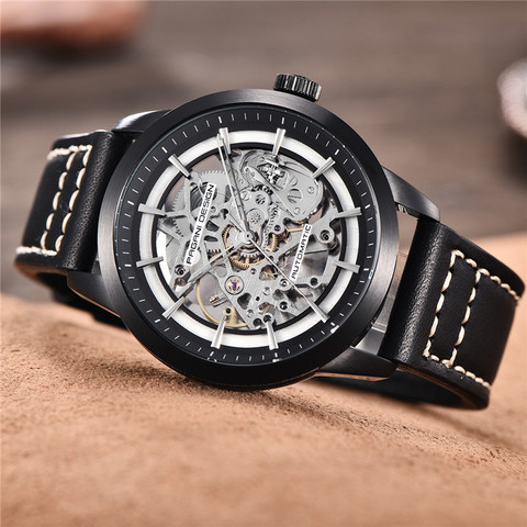 PAGANI DESIGN-Reloj de pulsera para hombre, de cuero con agujeros, con esqueleto de lujo, mecánico, Masculino ► Foto 1/6