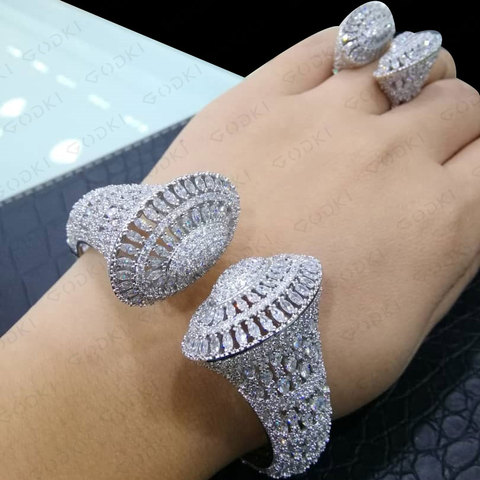 GODKI de moda de lujo Bola de discoteca apilable conjunto de joyería para mujer boda AAA Cubic Zircon pulsera de Dubái partido brazalete anillos ► Foto 1/2