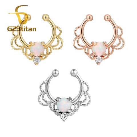 G23titan-anillos de tabique falsos a la moda, Aro para la nariz, Ópalo, Piercing, tabique falso, herradura, joyas para la nariz ► Foto 1/6