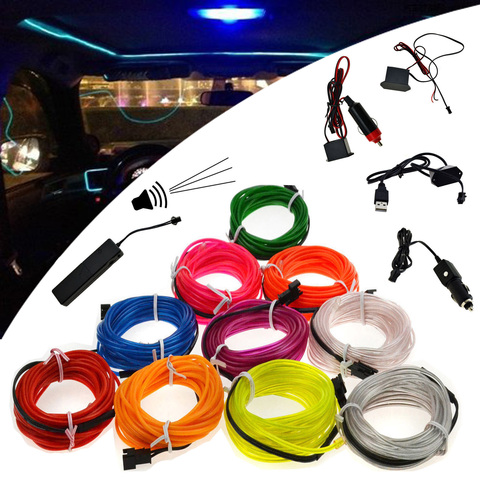 Tira de luces LED de neón con controlador inversor, de 1M cable EL, 3V/12V/activación por sonido/USB/cigarrillo de coche ► Foto 1/6