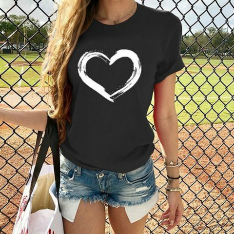 Camiseta Harajuku con estampado de corazón para Mujer, Camiseta holgada de manga corta con cuello redondo, Camisetas de verano, Camisetas de manga corta para Mujer 2022 ► Foto 1/6