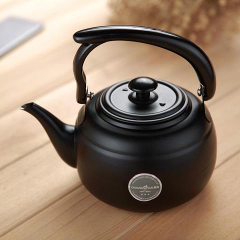 Caliente 1L negro Anti-sucio silbando olla para hervir agua de acero inoxidable tetera de cocina Infusor de té teteras ► Foto 1/6