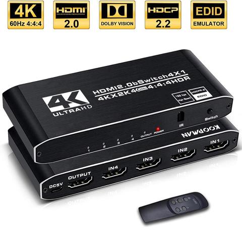 Interruptor de HD-MI HDR 4k, Selector de 4 puertos HD-MI 2,0 con Control remoto IR, compatible con HDCP 2,2 para PS4, Xbox, Apple TV Stick ► Foto 1/6