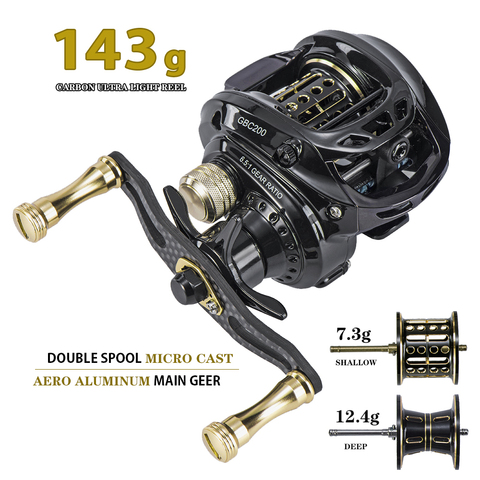 GBC200-carrete de pesca ultraligero de fibra de carbono BFS, Baitcasting carrete de pesca, mano izquierda y derecha, doble carrete para Baitcasting, 142g, gran oferta ► Foto 1/6