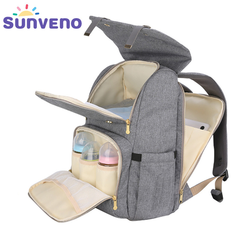 Bolsa para pañales de moda SUNVENO, bolsa de pañales de maternidad para mamá, mochila de viaje de gran capacidad, bolsa de lactancia para el cuidado del bebé ► Foto 1/6