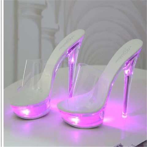 Zapatillas luminosas de tacón alto para mujer, zapatos de pasarela a la moda, talla 43 ► Foto 1/6