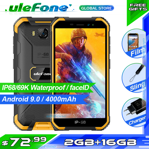 Ulefone armadura X6 IP68 Smartphone resistente al agua MT6580 Quad core Android 9 desbloqueo facial 2GB 16GB 4000mAh 3G versión Global del teléfono ► Foto 1/6