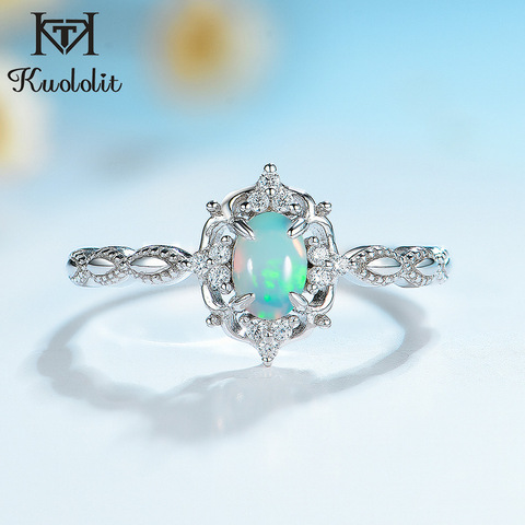 Kuololit-anillos de piedras preciosas de ópalo Natural para mujer, Plata de Ley 925, piedra de fuego, tamaño 10, anillo de boda, regalo de compromiso, joyería fina ► Foto 1/6