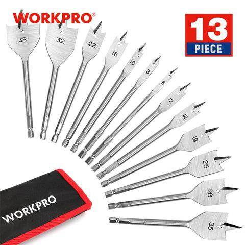 WORKPRO-broca de espada para carpintería, juego de 13 piezas en Pala métrica, brocas planas, bolsa de almacenamiento de nailon incluida ► Foto 1/6