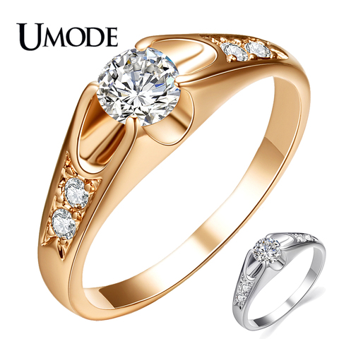 UMODE-anillo de compromiso con Circonia cúbica para mujer, sortija de boda, Color oro rosa, Circonia cúbica, zirconia, circonita, zirconita, circón, AJR0064 ► Foto 1/6