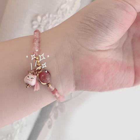 Pulsera de estrella de la suerte para mujer y niña, brazalete de cuerda de colores rojo tejido a mano, diseño de gato de la suerte, cerámica, Simple, regalo de joyería ► Foto 1/6