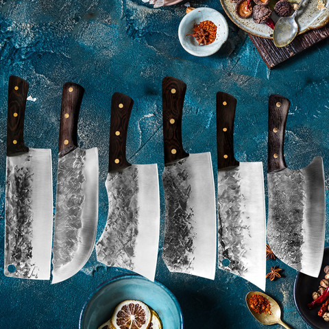 Juego de Cuchillos de Cocina forjado tradicional hecho a mano, martillo de acero inoxidable para Chef, cuchillos de cocina, rebanador de carne, cuchillo de carnicero ► Foto 1/6