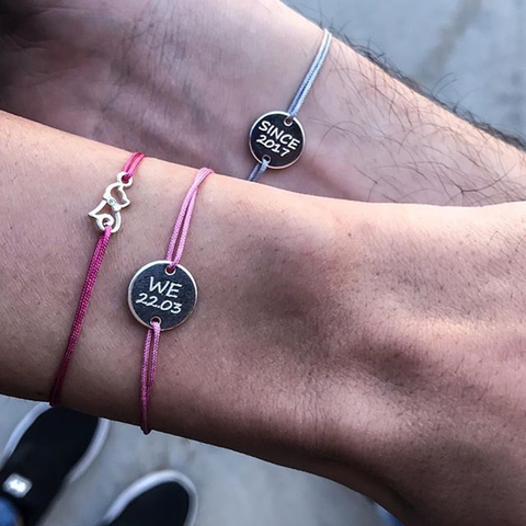 Parejas pulsera de las mujeres personalizado grabado nombre personalizado pulsera carta de acero inoxidable Rojo Negro cuerda pulsera de las mujeres ► Foto 1/6