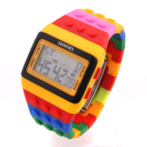 Shhors-Reloj de pulsera con pantalla Digital LCD para niños y niñas, cronógrafo de juguete para niños y niñas, colorido, deportivo, con alarma, Lego ► Foto 1/6