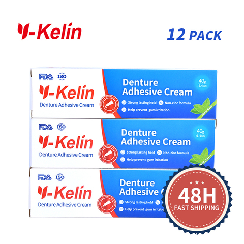 Gran oferta de crema adhesiva para dientes y-kelin, fuerte sujeción, 40 gramos, 12 paquetes para dentaduras superiores e inferiores, extrafuerte seguridad ► Foto 1/5