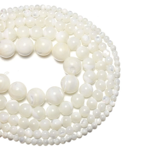 Venta al por mayor de perlas naturales de concha blanco Shell cuenta de piedra para la fabricación de la joyería DIY pulsera collar de piedra de 15,5