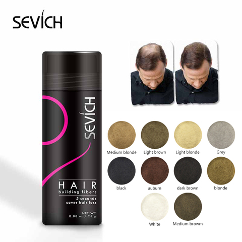 Sevich 25g pelo fibras de construcción en polvo para la pérdida de cabello, productos Calvo extensión espesar spray de pelo de queratina libre peine de regalo ► Foto 1/6