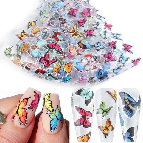 Láminas para uñas holográficas de mariposa, adhesivos para uñas artísticas, deslizadores, envolturas de papel de transferencia, decoraciones para manicura 3D, 10 Uds., TR8102 ► Foto 1/6