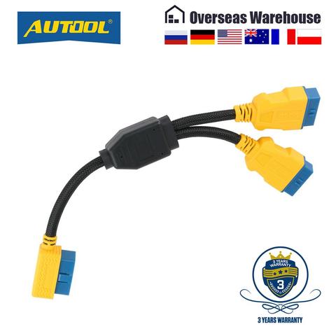 AUTOOL-conector de Cable OBD2 para coche, adaptador de 1 a 2, divisor de Cable, 16 Pines, extensión de macho a hembra, 35CM ► Foto 1/6