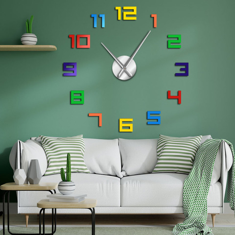 Reloj de pared con números coloridos, reloj gigante de pared DIY con colores del arco iris, reloj de pared con números grandes, decoración para el hogar ► Foto 1/6