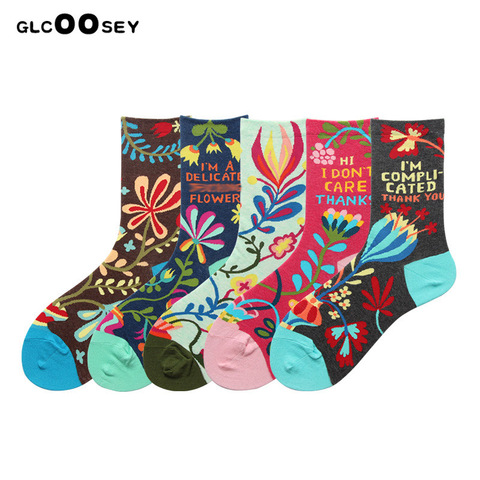 Calcetines con estampado artístico de flores, para mujer, moda divertida, creativo, colorido, con letras, moda urbana, paquete de 4/5/6 pares ► Foto 1/6