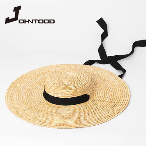 Sombrero protector solar de verano para mujer, sombrero de playa elegante y natural de 15cm, sombrero de paja grande de ala ancha, sombrero de pescador, sombrero para mujer, Lazo de cinta ► Foto 1/6