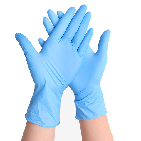 Guantes de nitrilo desechables para el hogar, guantes elásticos de látex para examen, sin polvo, S, M, L, azul, 50, 100, 1000 Uds. ► Foto 1/6