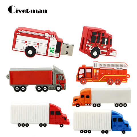 Pen Drive 256G, recipiente con dibujo animado, unidad Flash USB para camión de bomberos, 16GB, 32GB, 64GB, 128GB ► Foto 1/6