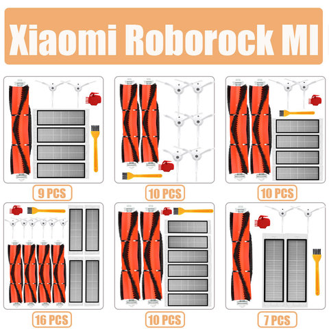 Conjunto de accesorios de repuesto para robot aspirador Xiaomi Roborock, kit de cepillos laterales y rodillos para aspiradora inteligente, para Roborock S50 S51 E25 S5 E20 C10 ► Foto 1/6