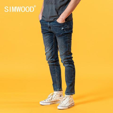 SIMWOOD 2022, novedad de verano, pantalones vaqueros ceñidos informales a la moda para hombre, pantalones vaqueros rasgados con agujeros, Ropa de talla grande de alta calidad SJ120388 ► Foto 1/6