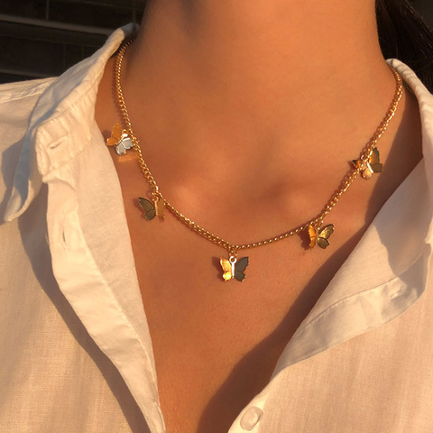 LATS-gargantilla con colgante de mariposa para mujer, cadena de Color dorado y plateado, Collares de declaración, joyería Bohemia para playa, collar barato ► Foto 1/6