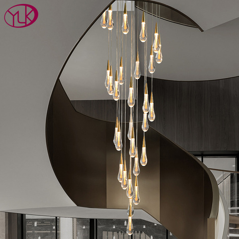 Candelabro de cristal moderno para escalera, lámpara led de cristal de diseño dorado grande, para villa larga, vestíbulo, accesorio de iluminación colgante ► Foto 1/1