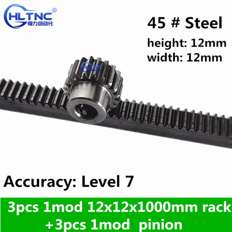 Estante cnc para piñón de 17 dientes/20 dientes, 3 uds., modelo 1, 12x12x1000mm, cnc ► Foto 1/2