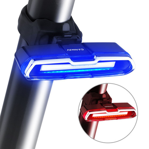 Luz trasera LED para bicicleta ultrabrillante, recargable vía USB, 5 modos de luz, roja + azul ► Foto 1/6