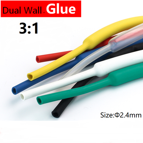 Tubo adhesivo retráctil de doble pared forrado con pegamento grueso, envoltura de Cable impermeable, 1M, 2,4mm de diámetro, PE, relación 3:1 ► Foto 1/5