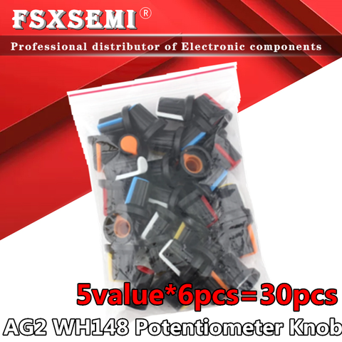 5colorX6 Uds = 30 Uds nuevo WH148 tapa con botón para potenciómetro (núcleo de cobre) 15X17mm 6mm Agujero del eje AG2 amarillo azul o naranja rojo blanco ► Foto 1/3
