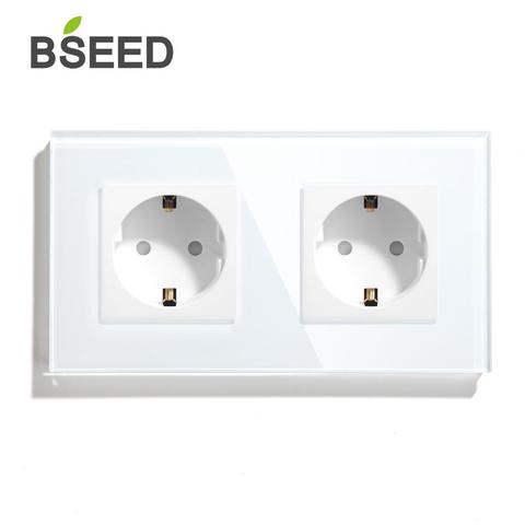 BSEED-enchufe de pared doble Toma de corriente estándar de la UE, con Panel de cristal de espejo Gloden, blanco y negro, 157mm16A, 110V-250V ► Foto 1/6