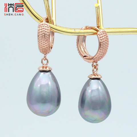 SHENJIANG-pendientes colgantes de perlas simuladas para mujer, temperamento elegante, color oro rosa 585, joyería para fiesta y boda ► Foto 1/6