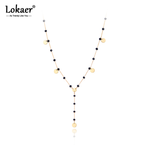 Lokaer-gargantilla de acero inoxidable de titanio para mujer y niña, collar de cadena de cristal negro de diseño Original, N21026 ► Foto 1/5