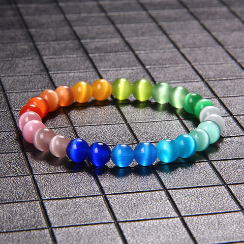 Pulsera de cuentas de piedra de ojo de gato para mujer, brazalete de cuentas cromáticas de color rosa, piedra Natural a la moda, regalos de joyería, 8mm ► Foto 1/6