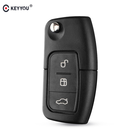 KEYYOU-carcasa de llave para Ford Focus Fiesta C Max Ka, 3 botones, hoja plegable sin cortar, mando a distancia, funda de cobertura de mando a distancia ► Foto 1/6