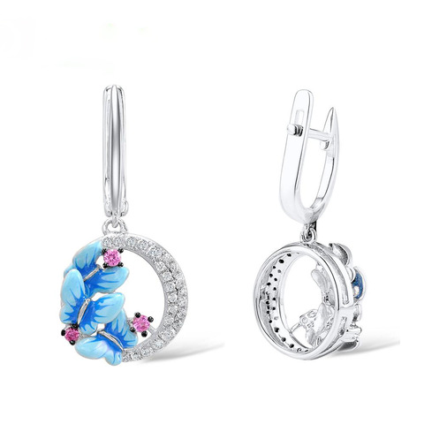 Pendientes de mariposa azul para mujer, tachuelas pintadas de esmalte de tres mariposas, joyería epoxi de plata para mujer, regalos de navidad ► Foto 1/6