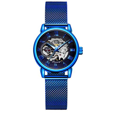 FORSINING-relojes elegantes azules para mujer, pulsera mecánica de esqueleto de lujo, reloj sencillo informal para mujer, zegarek damski 2022 ► Foto 1/6