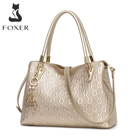 FOXER-bandolera de cuero de vaca dividido para mujer, a la moda bolso de mano, con asa superior, 962061F ► Foto 1/6