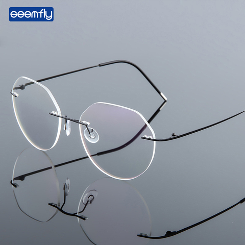 Seemfly Retro ronda de aleación de titanio de montura, marcos de Metal para anteojos para los hombres y las mujeres ultraligero lente miope gafas de Marcos ► Foto 1/5