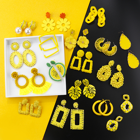 Lifefontier-pendientes colgantes geométricos para mujer, estilo amarillo coreano, corazón/Flor, joyería de boda ► Foto 1/6